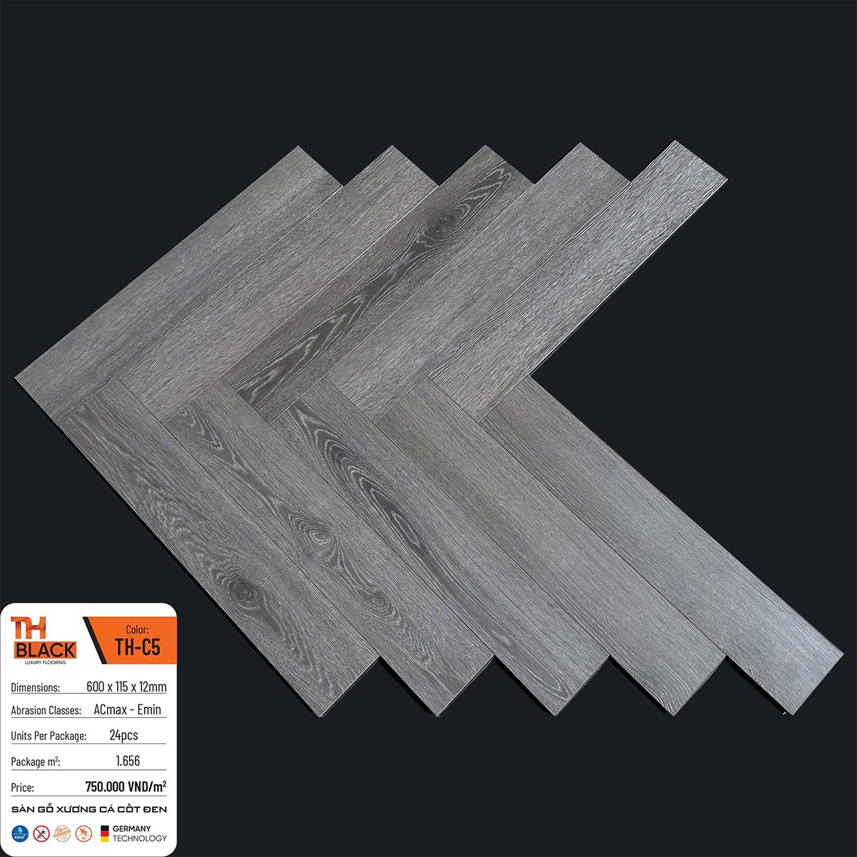 Sàn gỗ xương cá cốt đen TH Black TH-C5