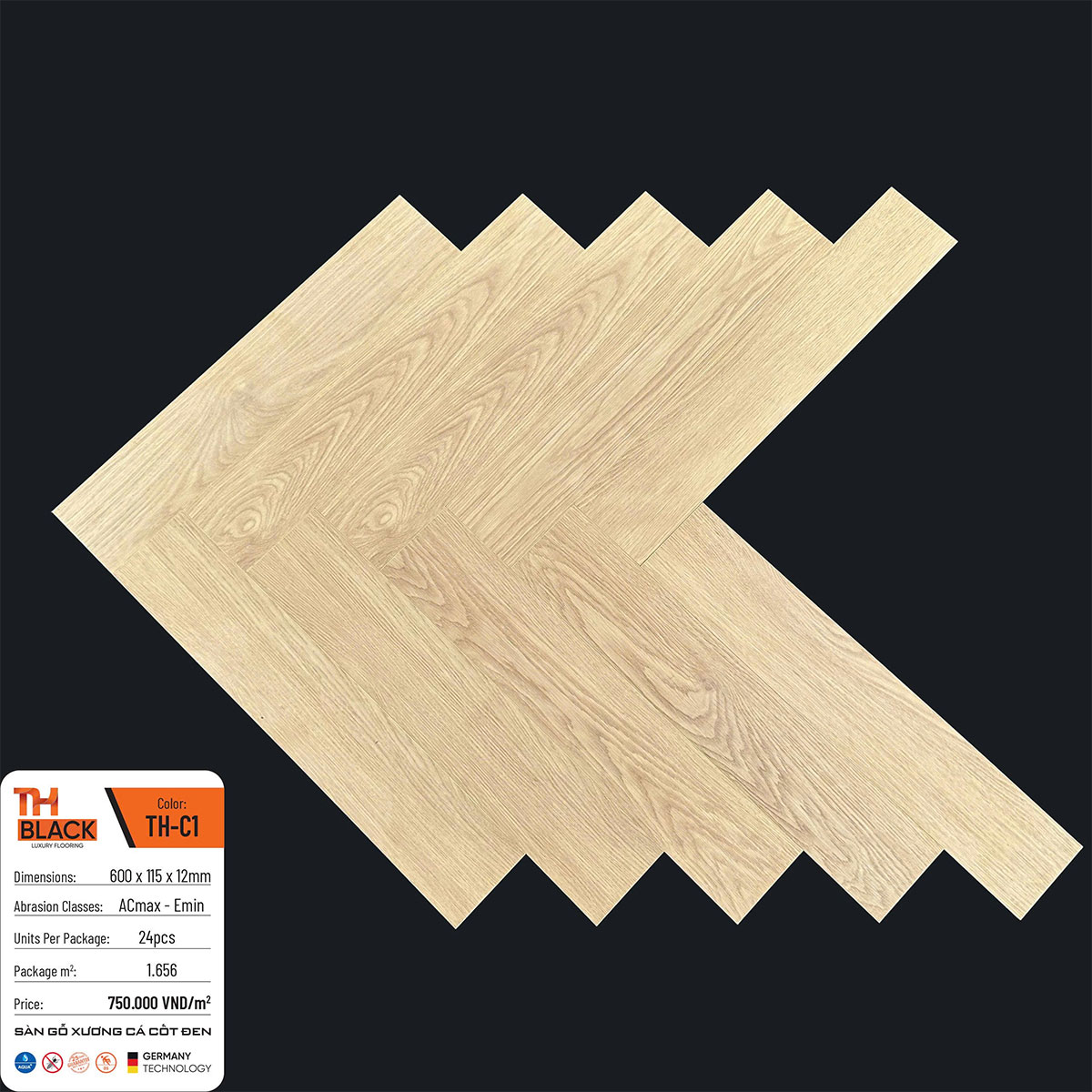 Sàn gỗ xương cá cốt đen TH Black TH-C1