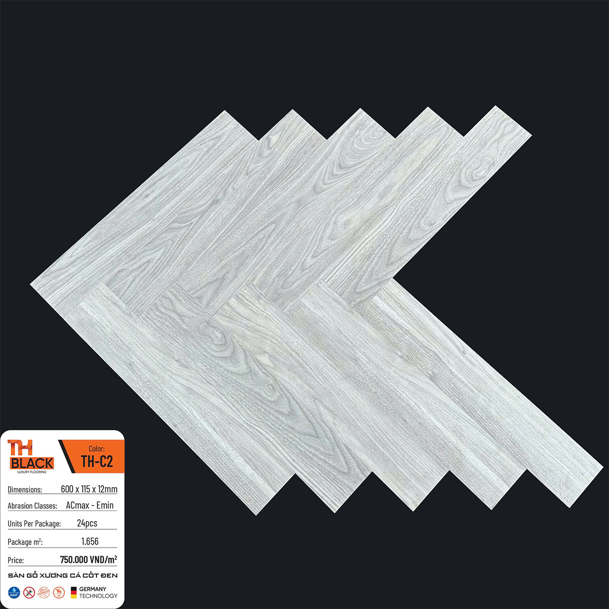 Sàn gỗ xương cá cốt đen TH Black TH-C2