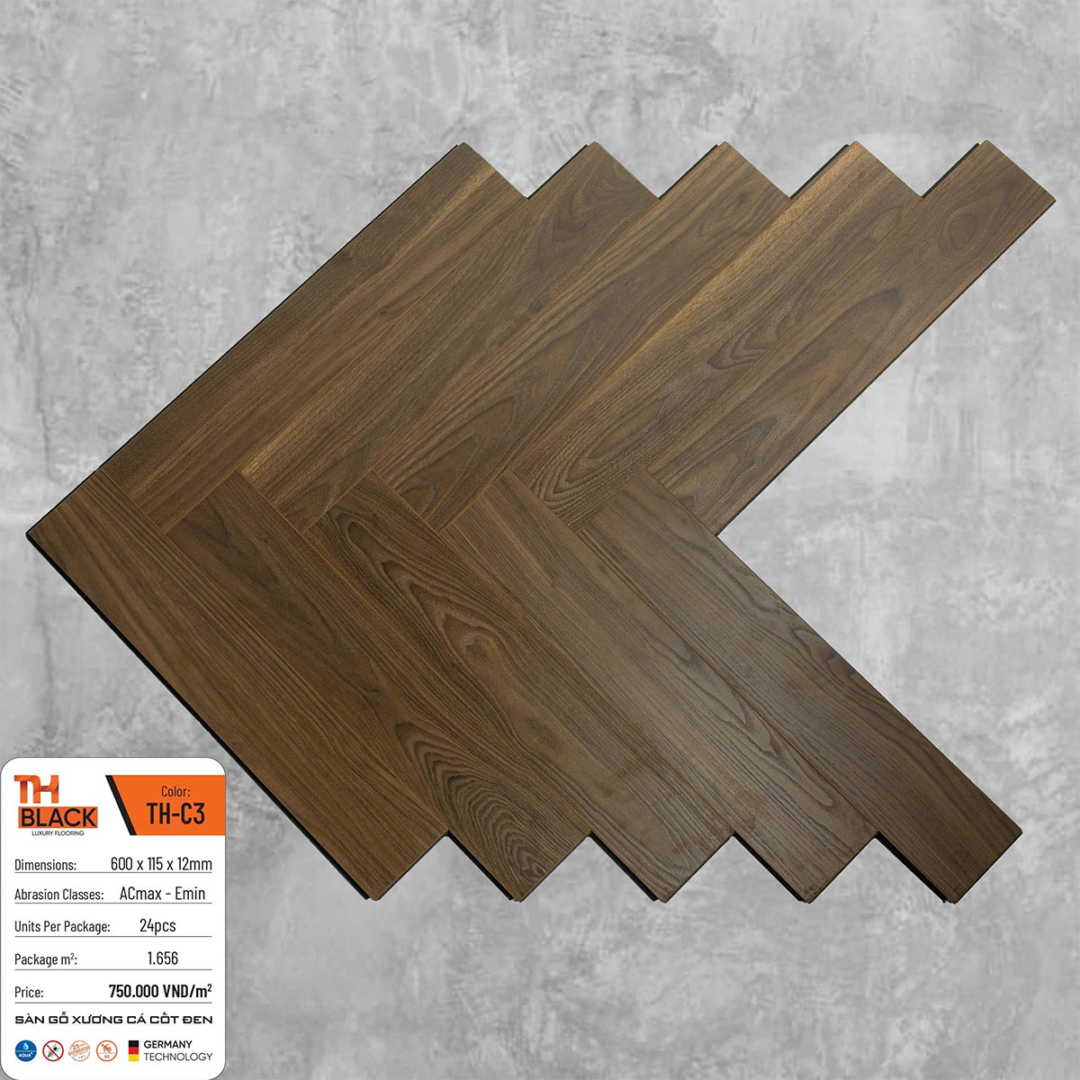 Sàn gỗ xương cá cốt đen TH Black TH-C3
