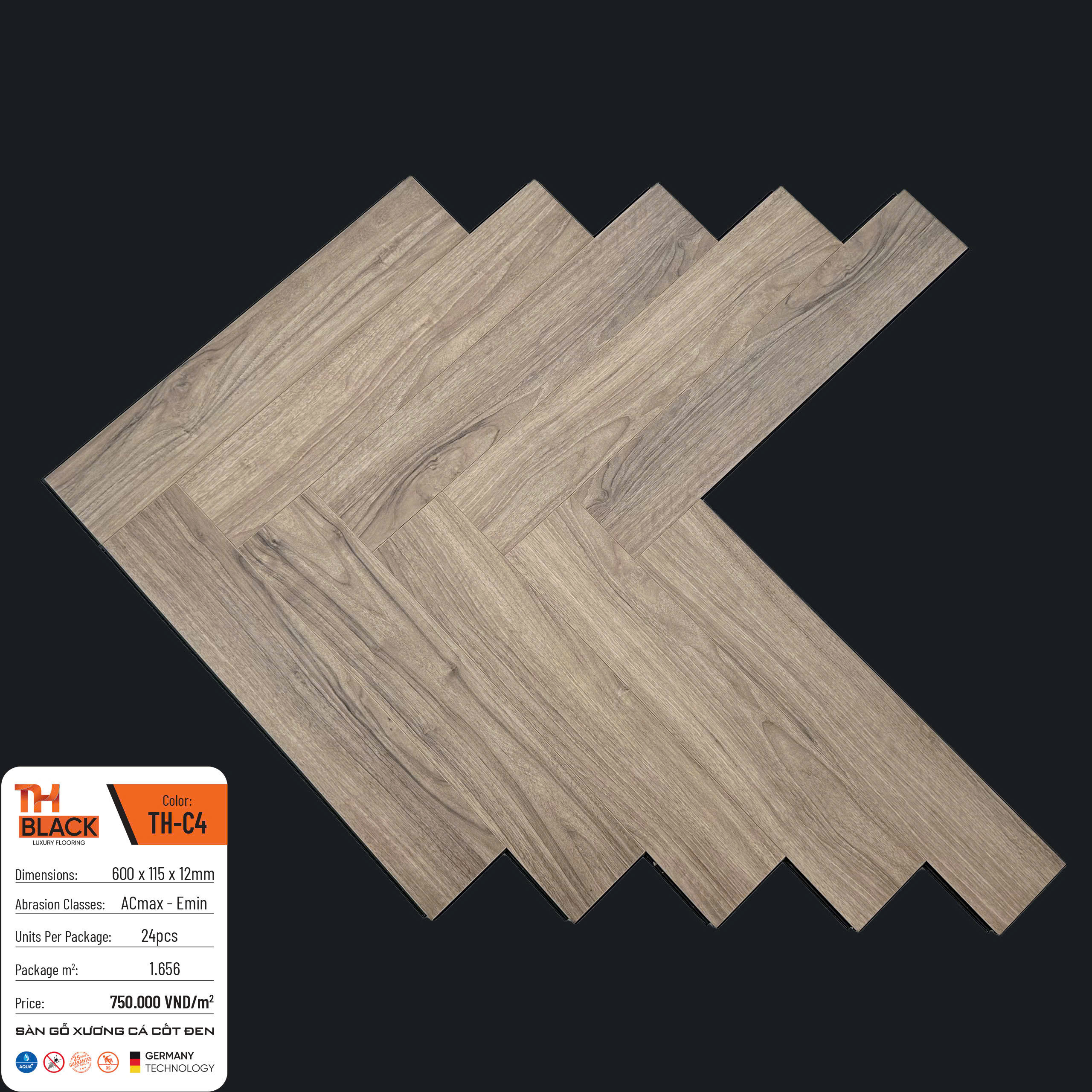 Sàn gỗ xương cá cốt đen TH Black TH-C4